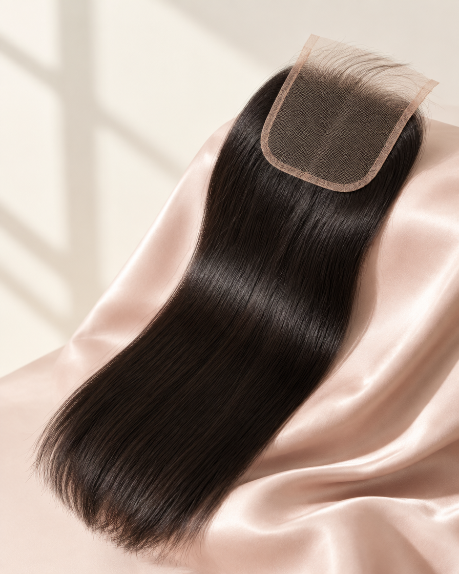 Lace Closure 4x4 — straight dark hair lace closure piece — second view